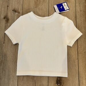 NWT JoyLab White Ribbed Short Sleeve Tee Workout Top Casual Fitted T Shirt XS